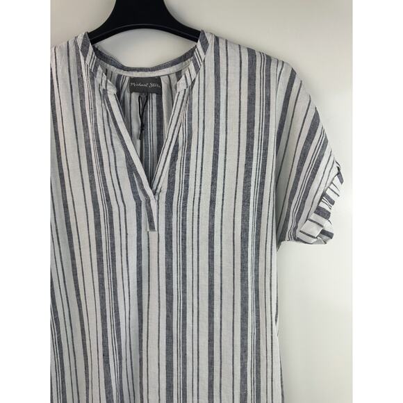 Michael Stars 100% Linen Amelee Beach Stripe Caftan Dress Tie Women's Medium - Picture 4 of 11